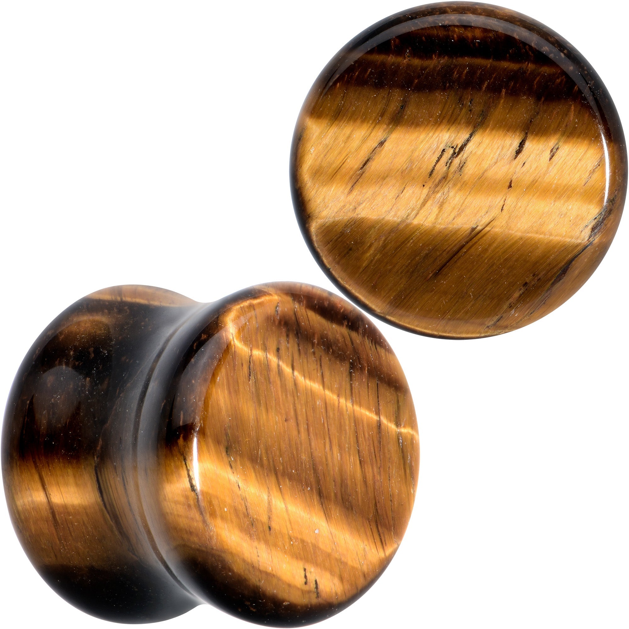 BodyCandy Natural Brown Tiger Eye Stone Double Flare Plug Set — feature highlight