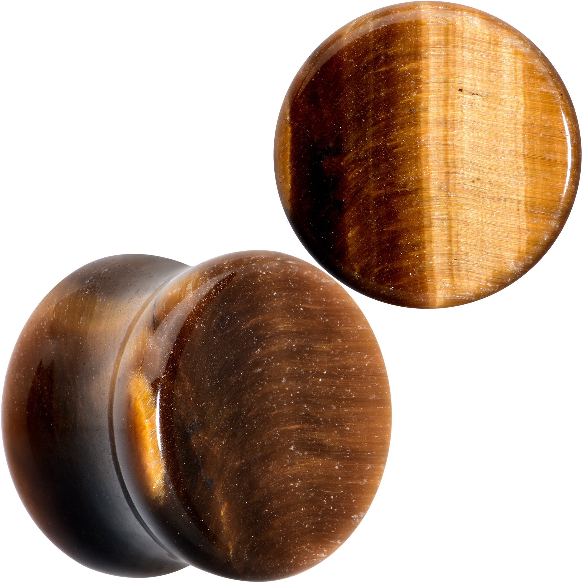 BodyCandy Natural Brown Tiger Eye Stone Double Flare Plug Set — product on model