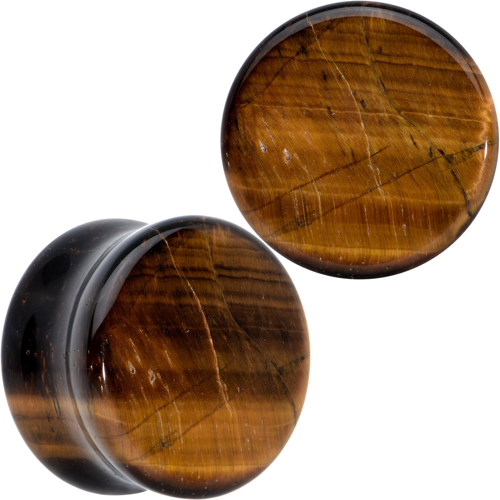 BodyCandy Natural Brown Tiger Eye Stone Double Flare Plug Set — main product shot