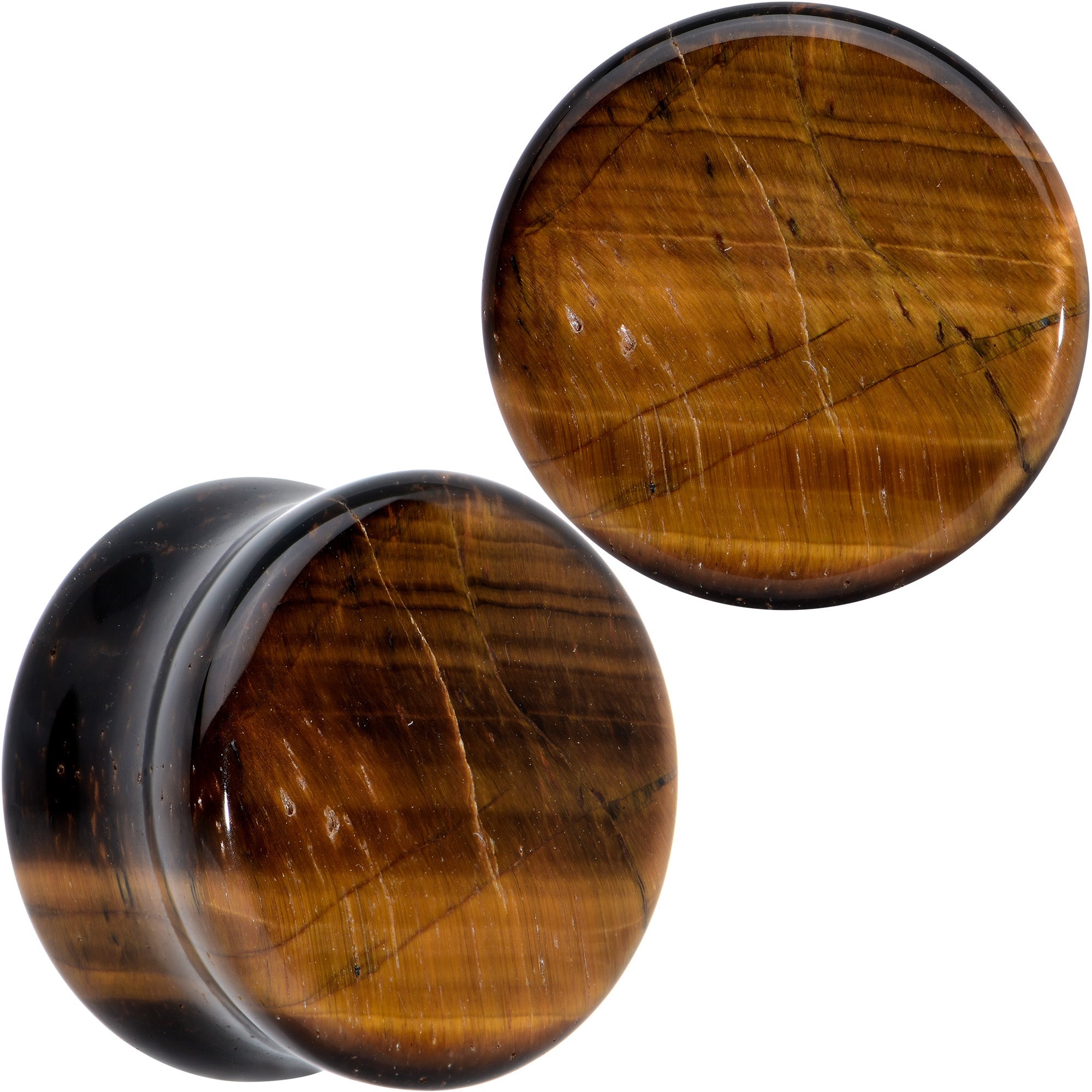 BodyCandy Natural Brown Tiger Eye Stone Double Flare Plug Set — main product shot