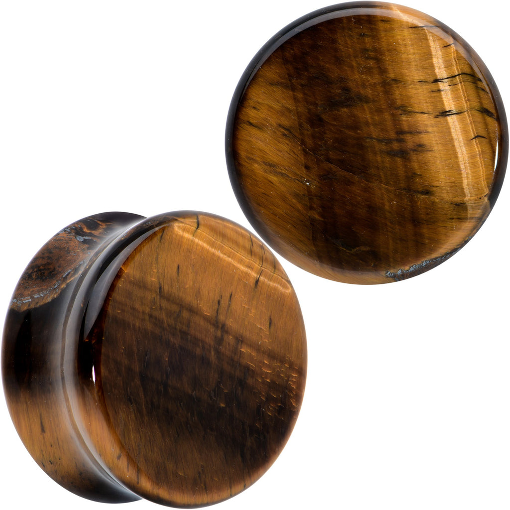 BodyCandy Natural Brown Tiger Eye Stone Double Flare Plug Set — side view