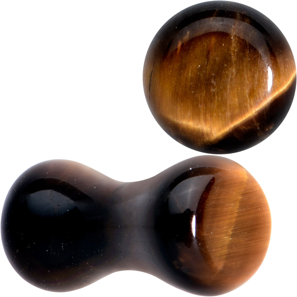 BodyCandy Natural Brown Tiger Eye Stone Double Flare Plug Set — alternative angle