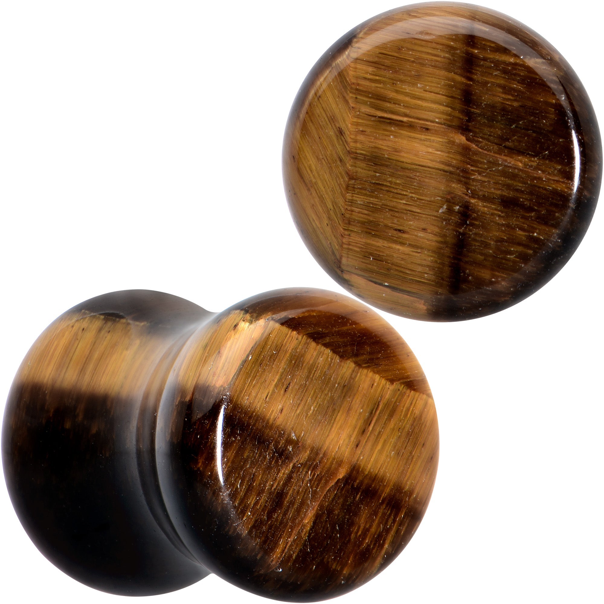 BodyCandy Natural Brown Tiger Eye Stone Double Flare Plug Set — color detail