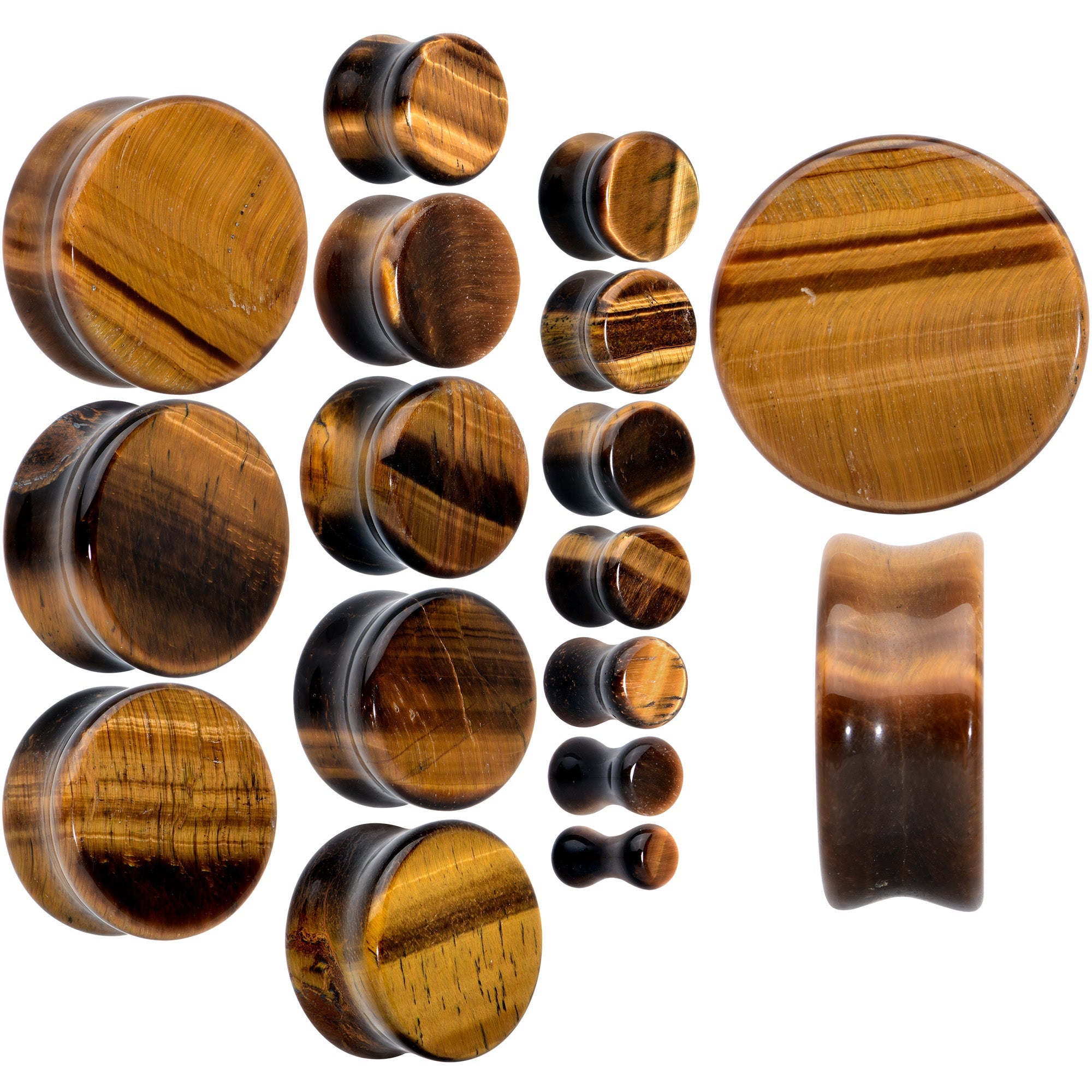 BodyCandy Natural Brown Tiger Eye Stone Double Flare Plug Set — main product shot