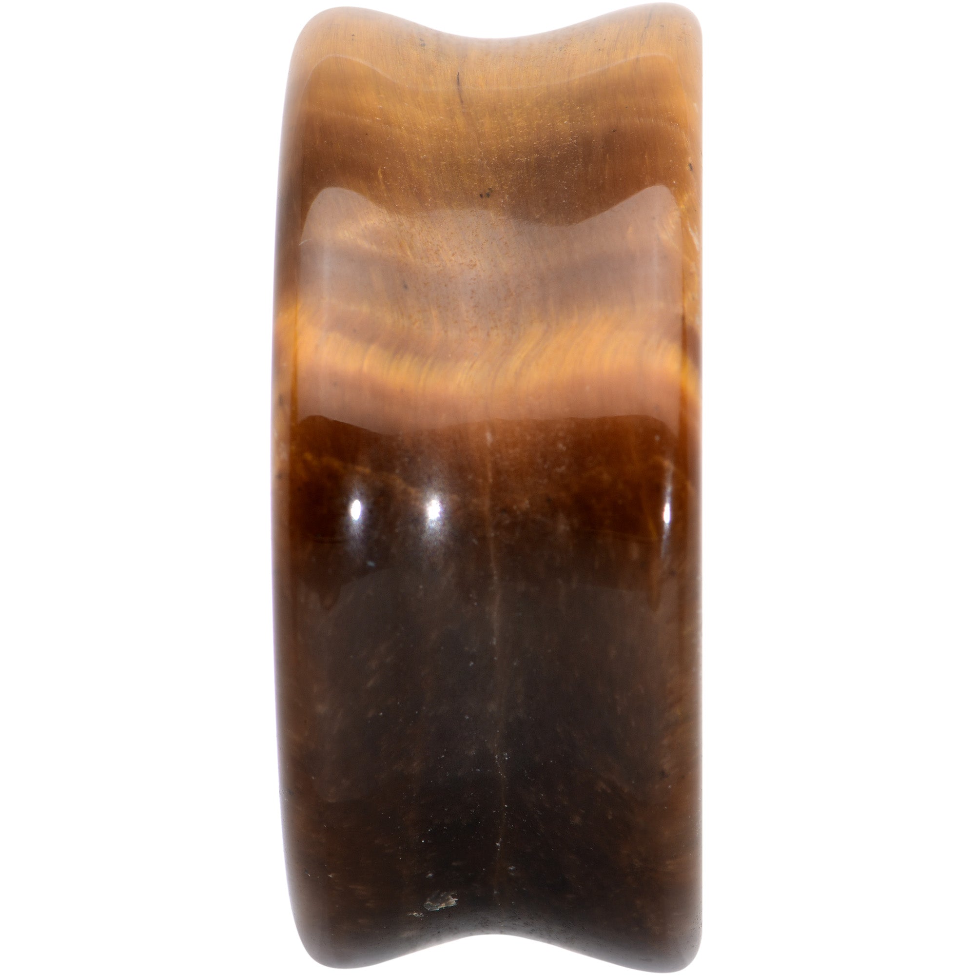 BodyCandy Natural Brown Tiger Eye Stone Double Flare Plug Set — back view