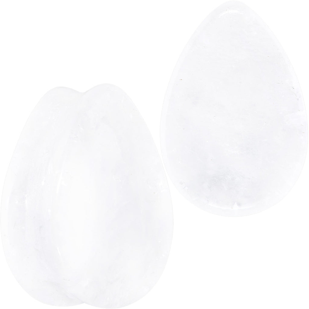 BodyCandy White Cloudy Quartz Drop Saddle Plug Set — product on model