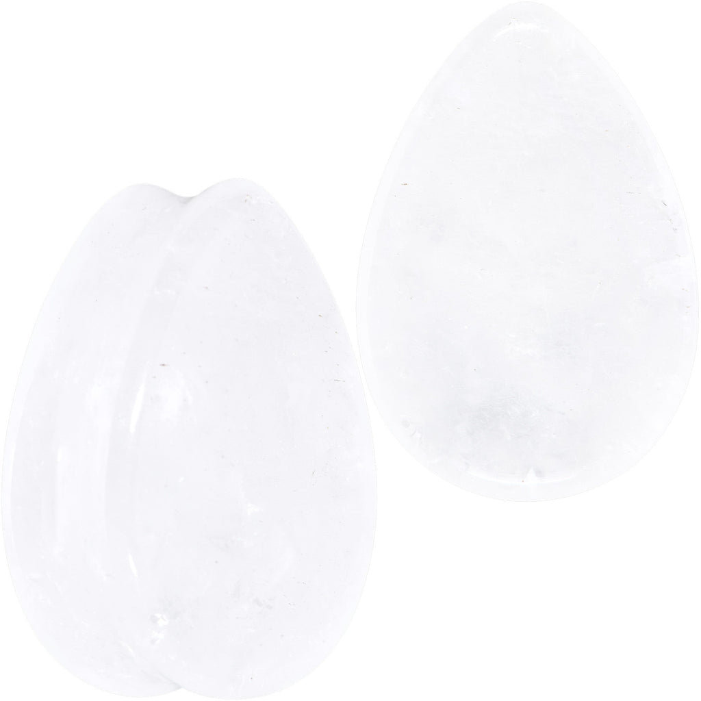 BodyCandy White Cloudy Quartz Drop Saddle Plug Set — flat-lay composition
