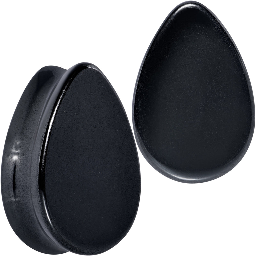 BodyCandy Black Hematite Stone Drop Saddle Plug Set — flat-lay composition