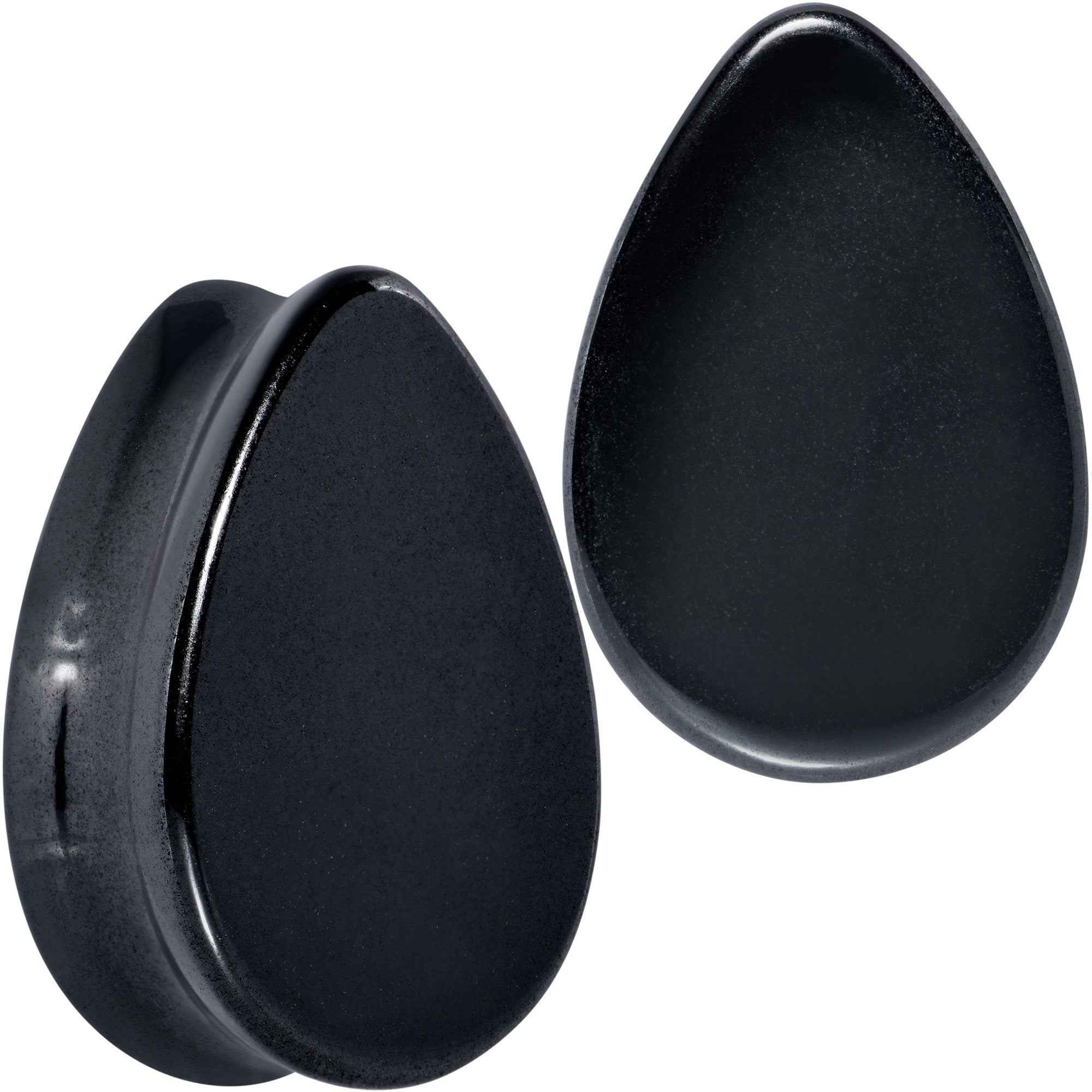 BodyCandy Black Hematite Stone Drop Saddle Plug Set — flat-lay composition