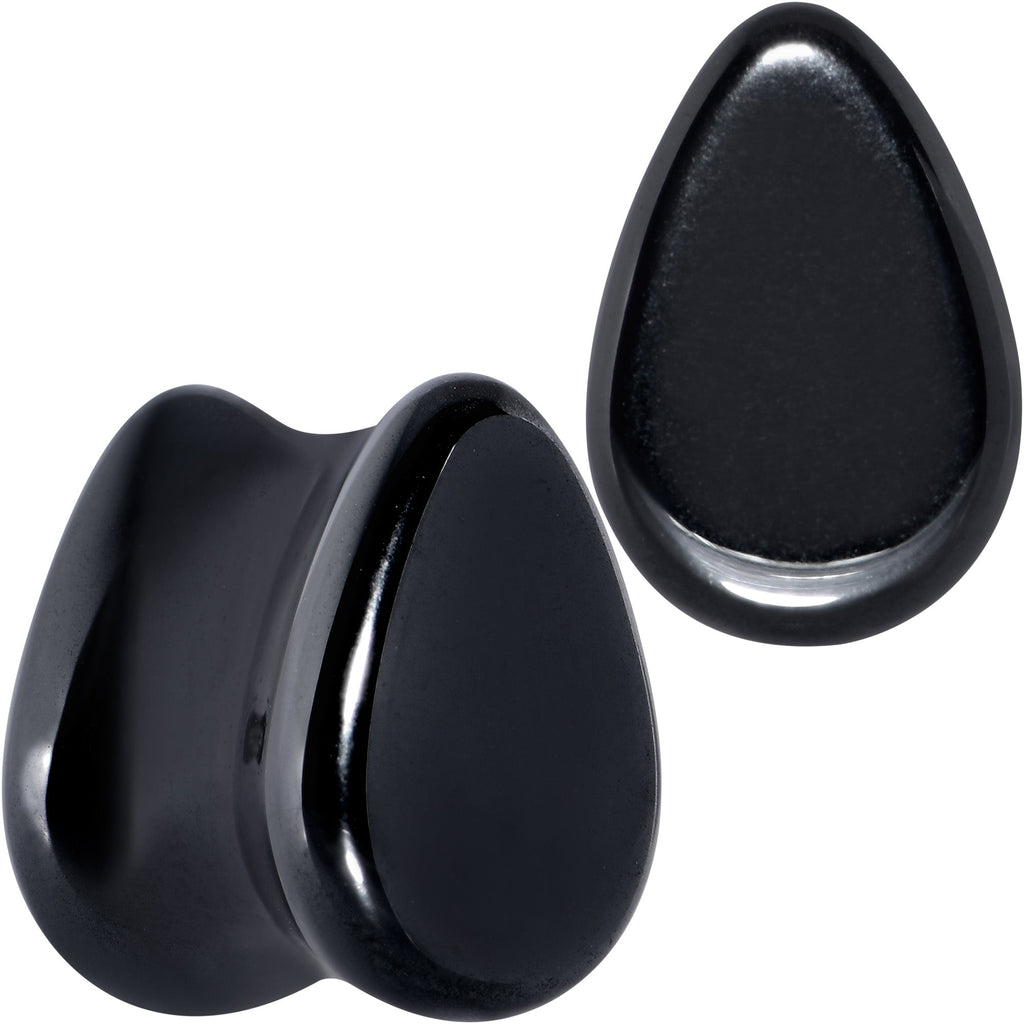 BodyCandy Black Hematite Stone Drop Saddle Plug Set — in-use photo