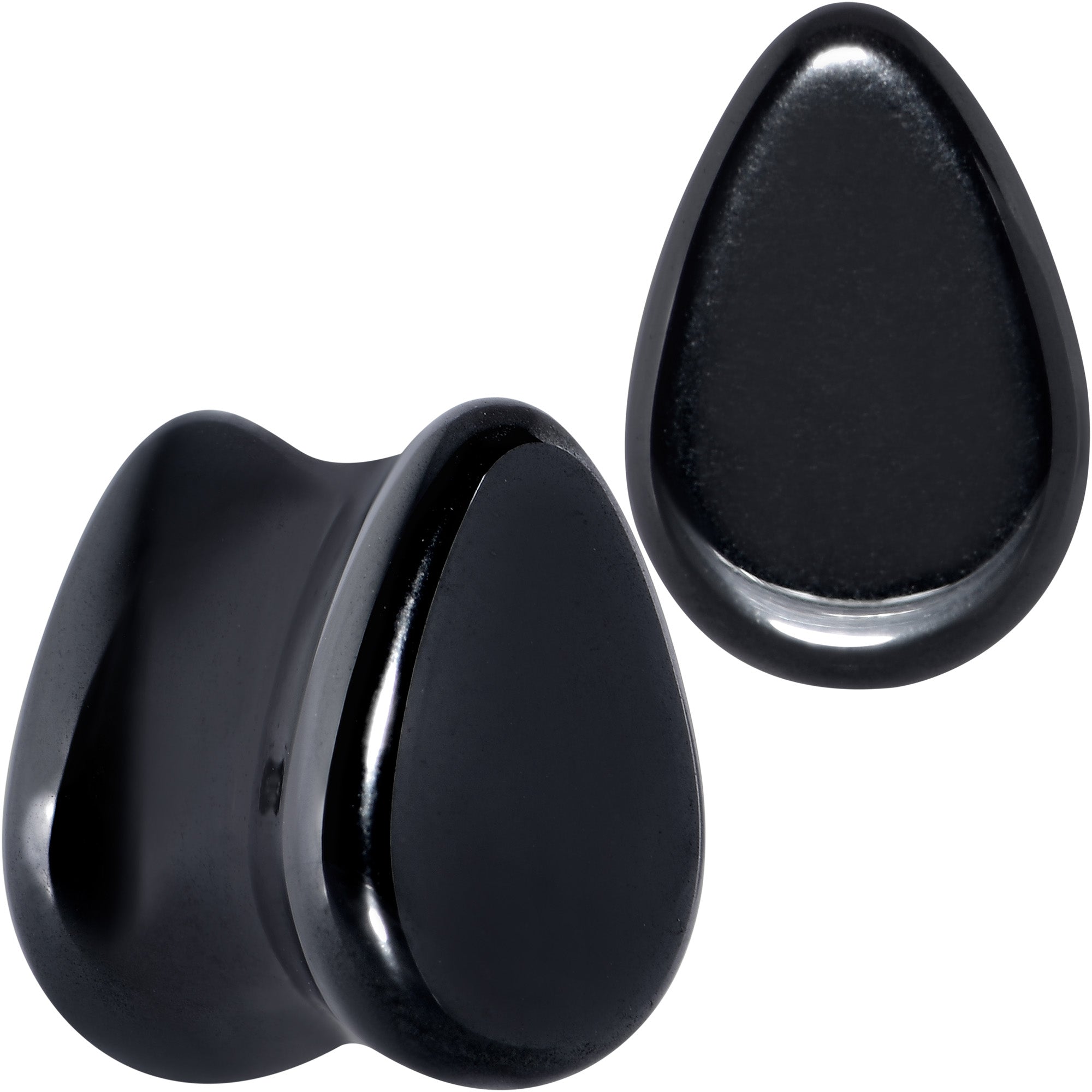 BodyCandy Black Hematite Stone Drop Saddle Plug Set — in-use photo