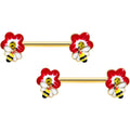 BodyCandy 14G 9/16 Yellow Gem Gold Tone Queen Bee Flower Nipple Ring Set — main product shot
