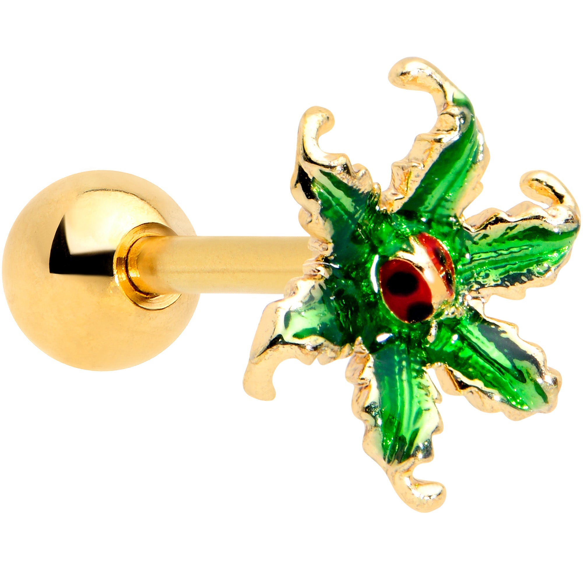 BodyCandy 16G 1/4 Gold Tone Tiny Ladybug Leaves Cartilage Tragus Earring — main product shot