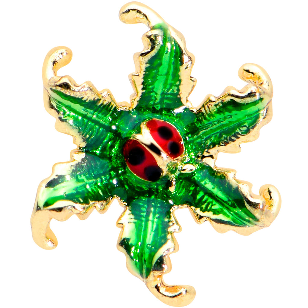 BodyCandy 16G 1/4 Gold Tone Tiny Ladybug Leaves Cartilage Tragus Earring — detail close-up