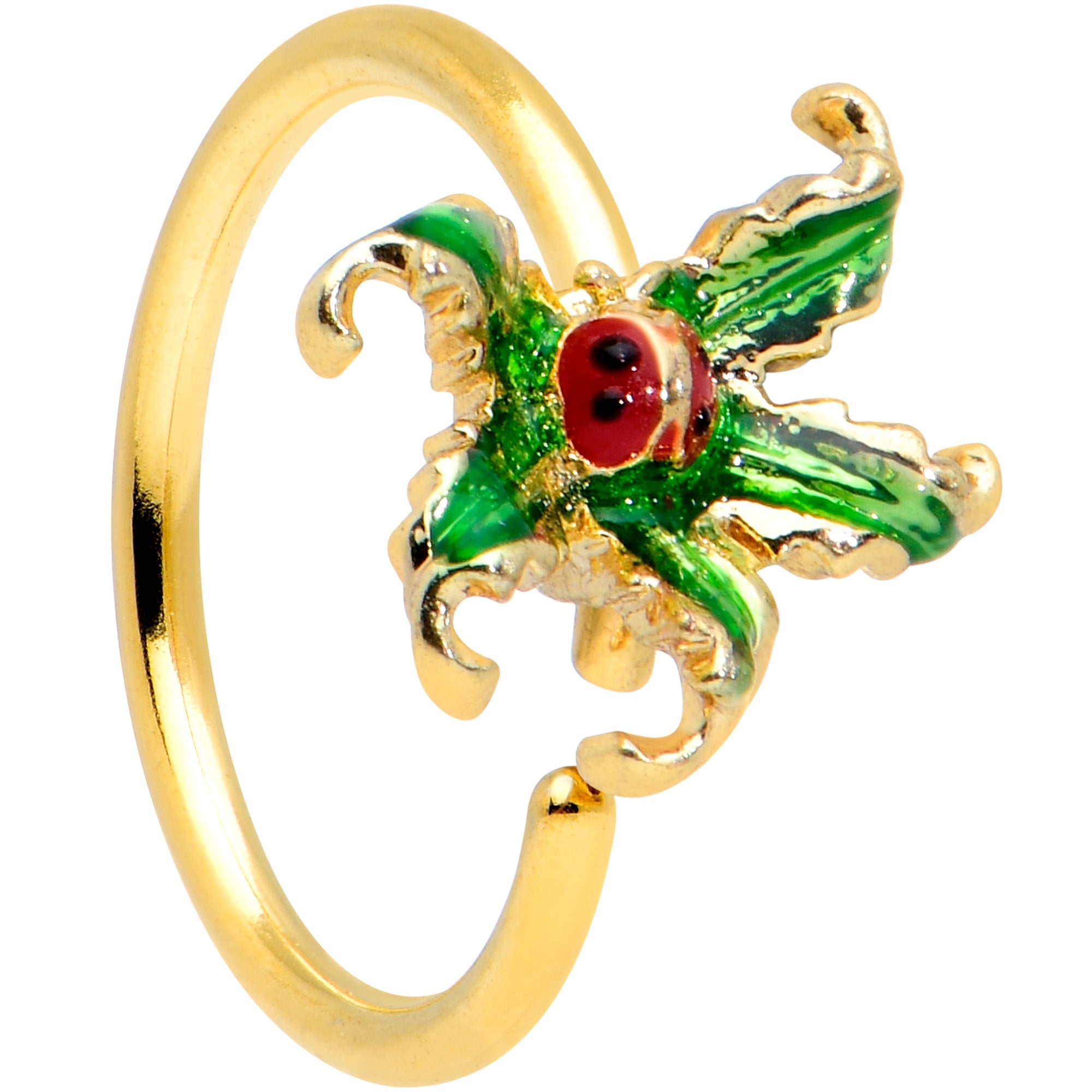 BodyCandy 20G 5/16 Gold Tone Tiny Ladybug Leaves Nose Hoop — main product shot