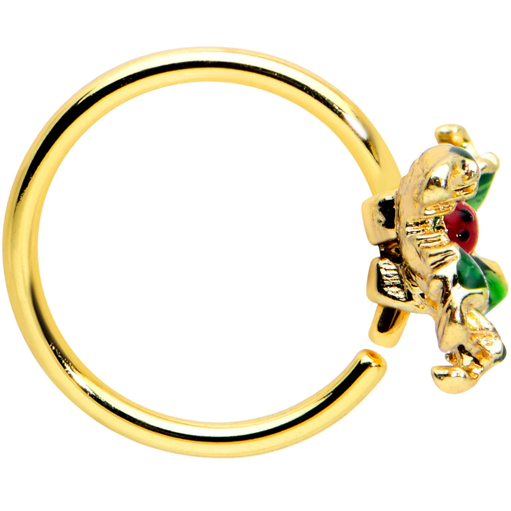 BodyCandy 20G 5/16 Gold Tone Tiny Ladybug Leaves Nose Hoop — lifestyle context