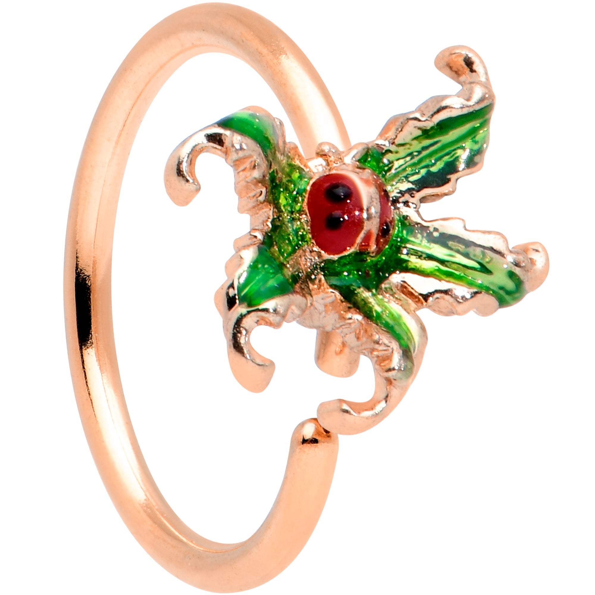 BodyCandy 20G 5/16 Rose Gold Tone Tiny Ladybug Leaves Nose Hoop — main product shot