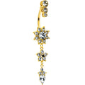 BodyCandy Clear Gem Gold Tone Triple Drop Star Dangle Belly Ring — main product shot