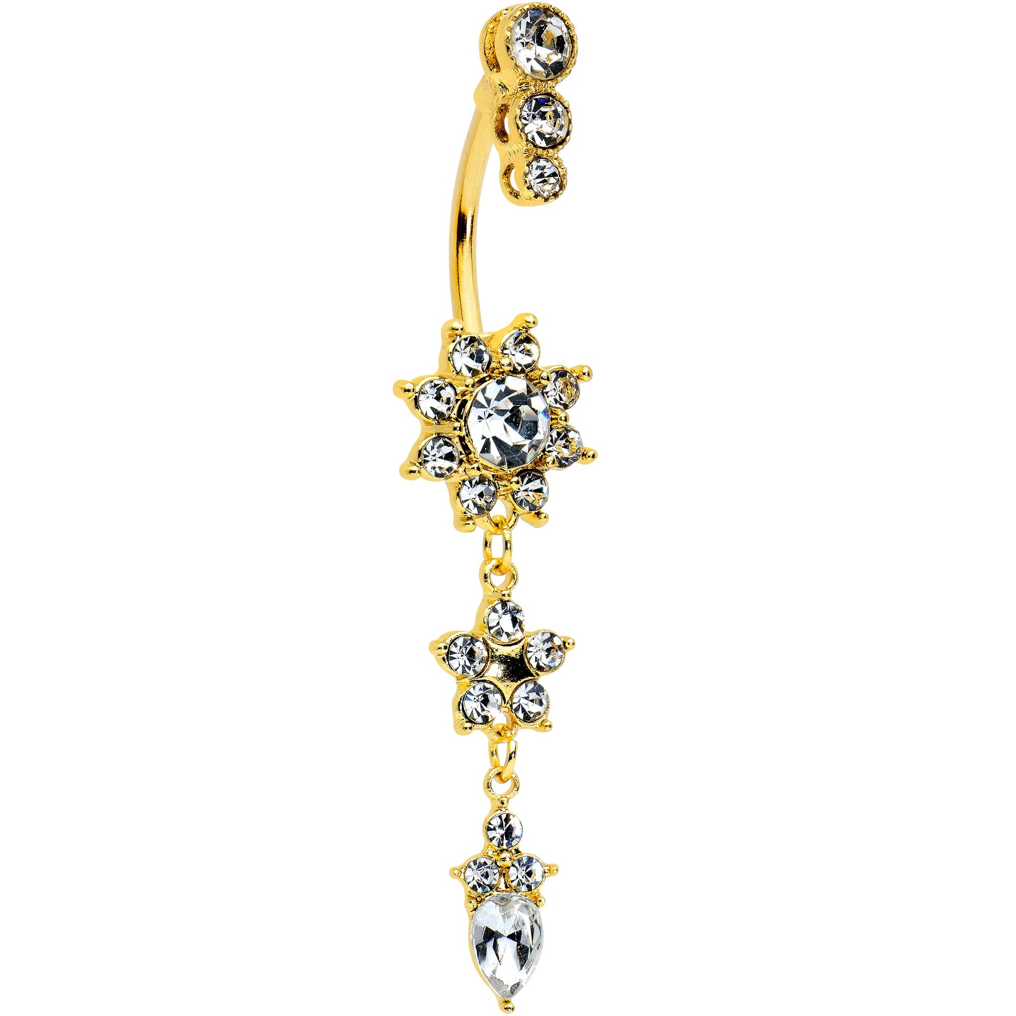 BodyCandy Clear Gem Gold Tone Triple Drop Star Dangle Belly Ring — main product shot