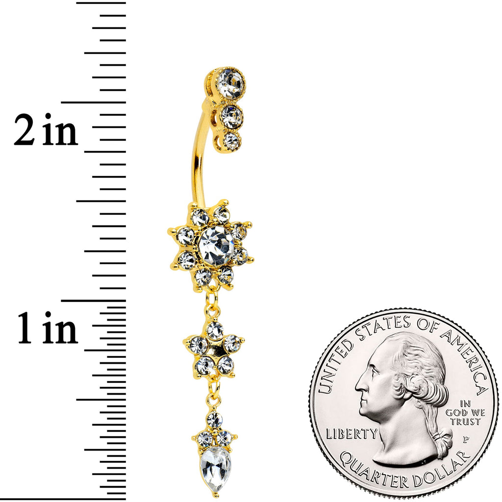 BodyCandy Clear Gem Gold Tone Triple Drop Star Dangle Belly Ring — detail close-up