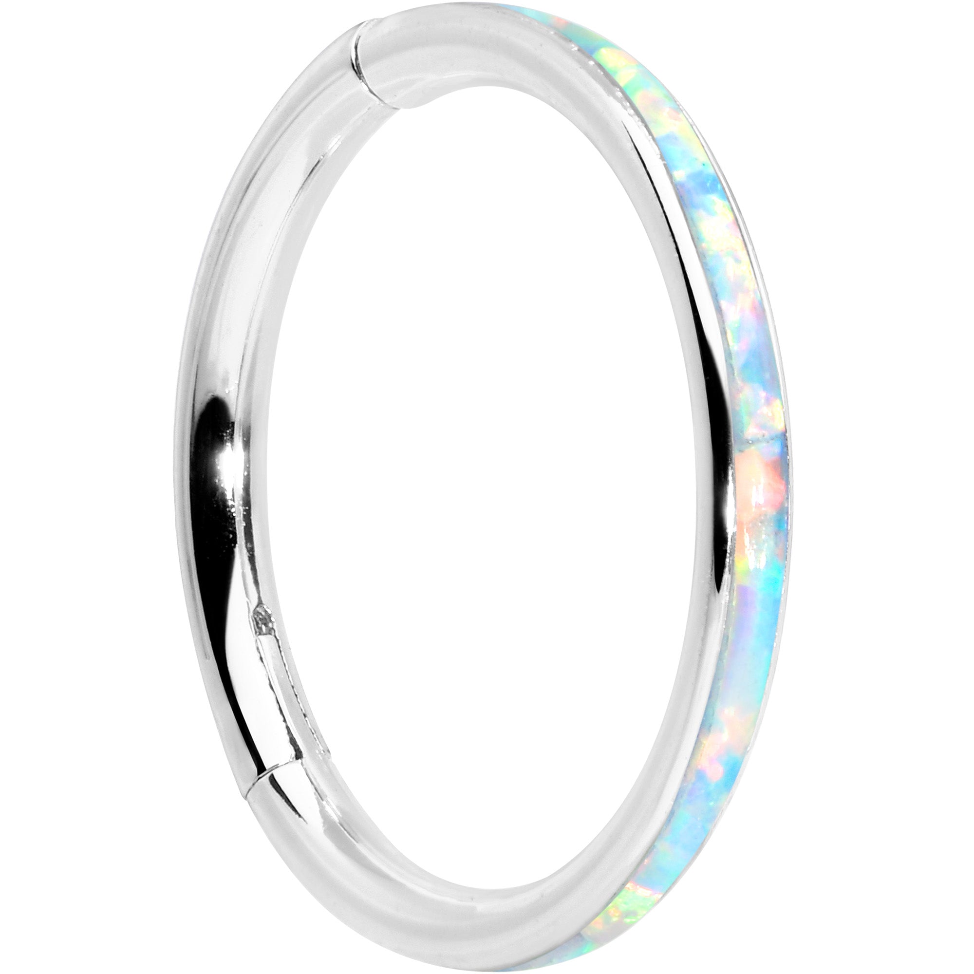 BodyCandy 16G 3/8 White Synthetic Opal Forward Facing Hinged Segment Ring — main product shot