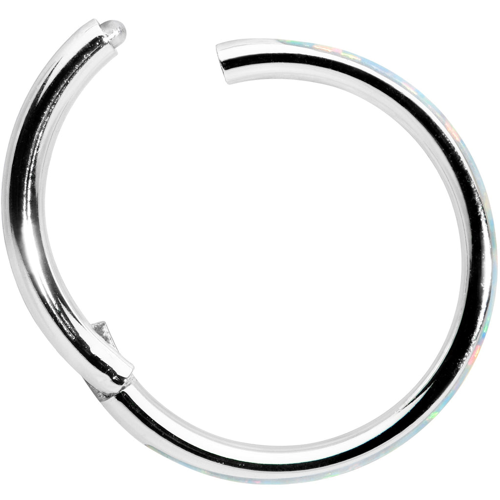 BodyCandy 16G 3/8 White Synthetic Opal Forward Facing Hinged Segment Ring — lifestyle context