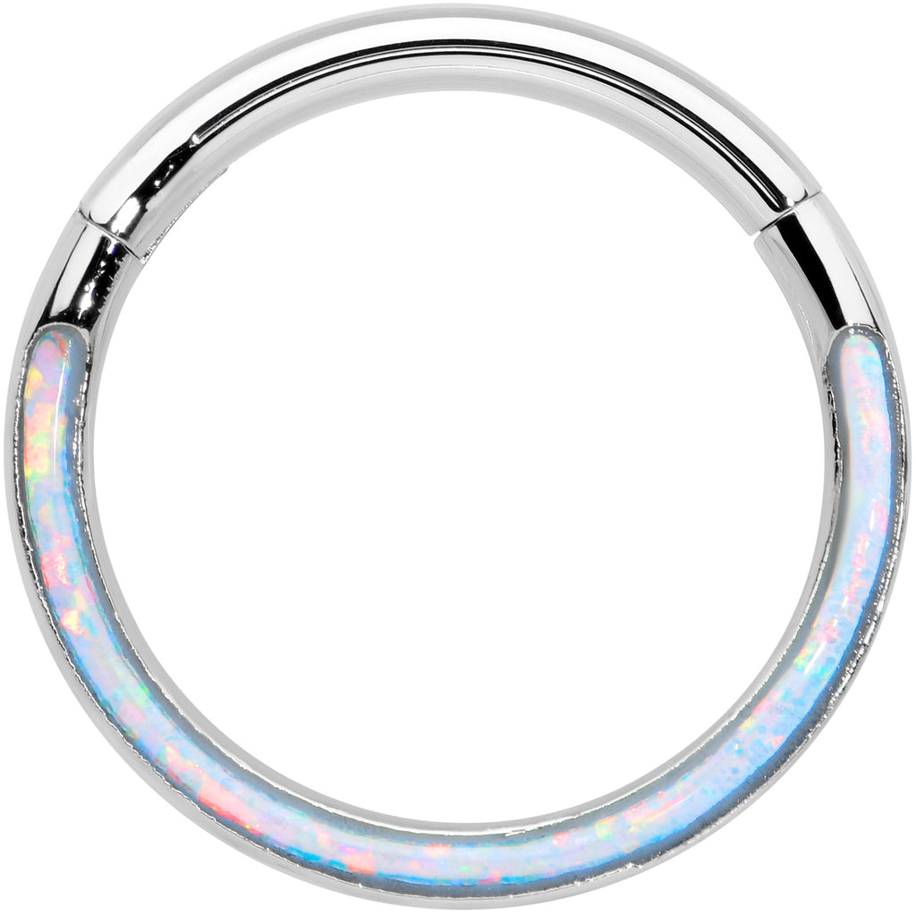 BodyCandy 16G 3/8 White Synthetic Opal Bottom Curve Hinged Segment Ring — main product shot