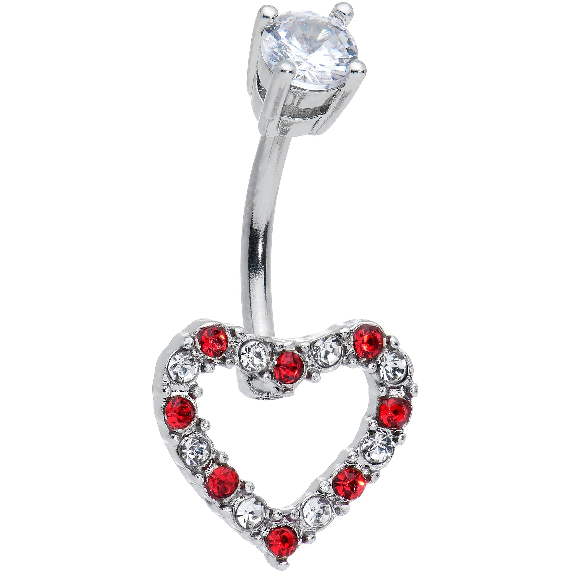 BodyCandy Clear Red Gem Hollow Heart Valentines Day Belly Ring — main product shot