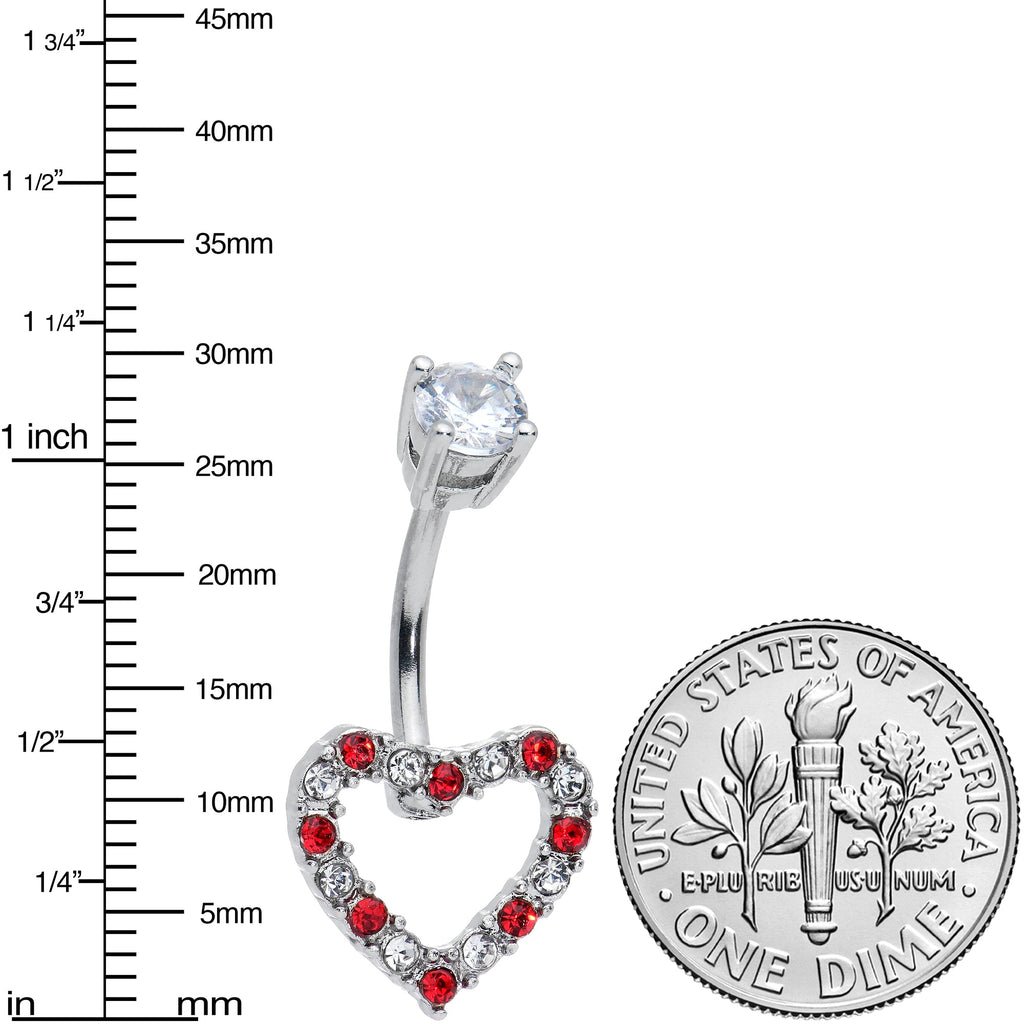 BodyCandy Clear Red Gem Hollow Heart Valentines Day Belly Ring — detail close-up