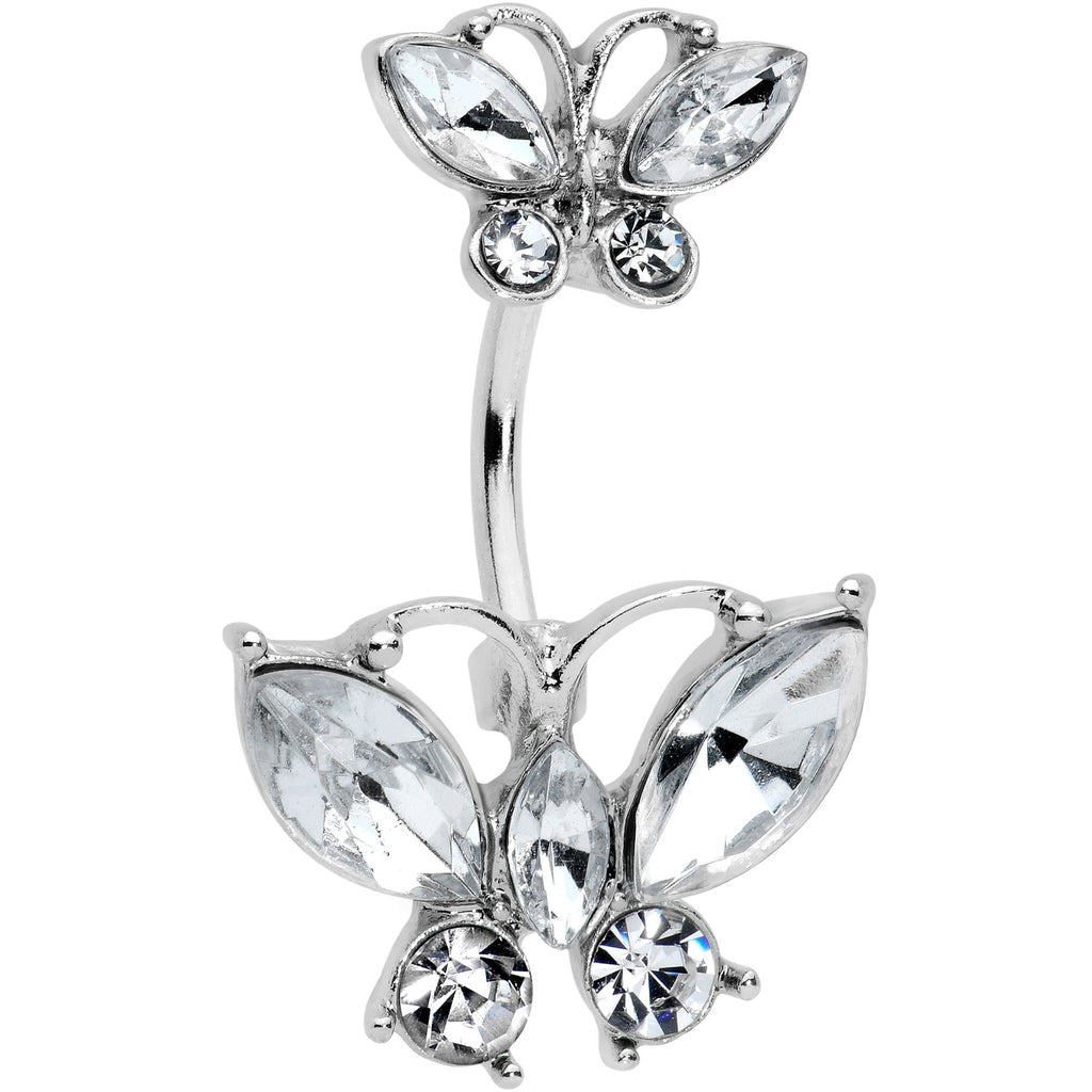 BodyCandy Clear Gem Double Butterfly Double Mount Belly Ring — main product shot