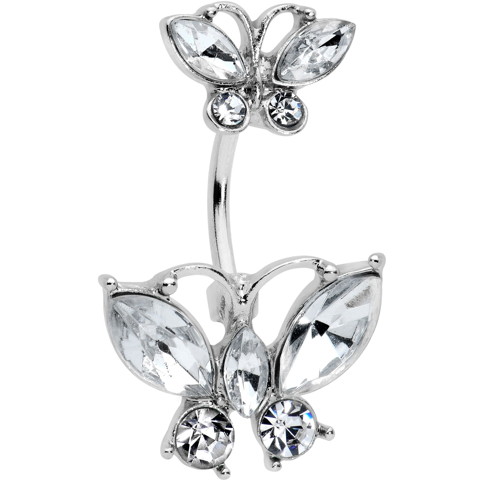 BodyCandy Clear Gem Double Butterfly Double Mount Belly Ring — main product shot