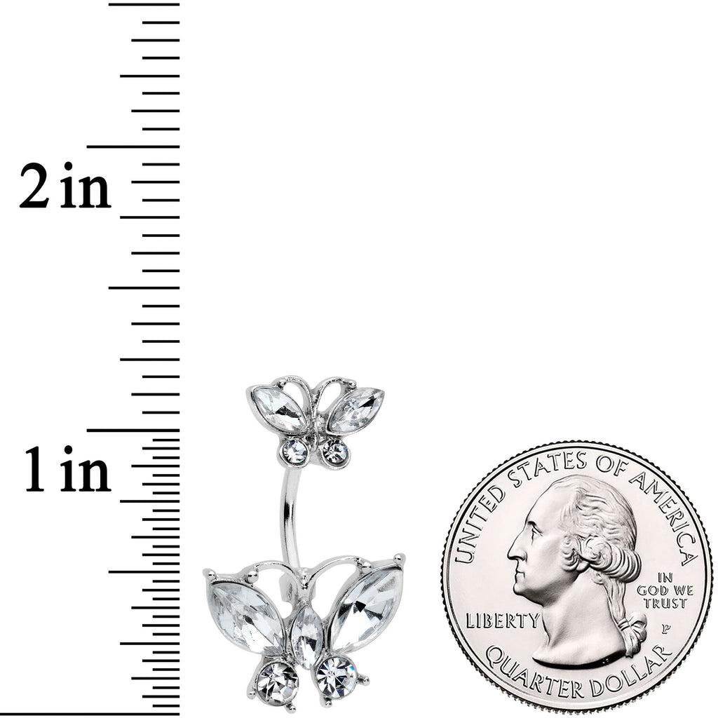 BodyCandy Clear Gem Double Butterfly Double Mount Belly Ring — detail close-up