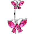 BodyCandy Pink Gem Double Butterfly Double Mount Belly Ring — main product shot