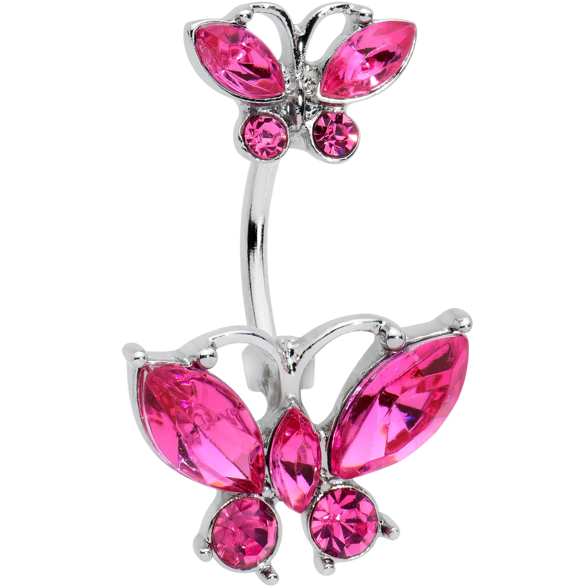 BodyCandy Pink Gem Double Butterfly Double Mount Belly Ring — main product shot