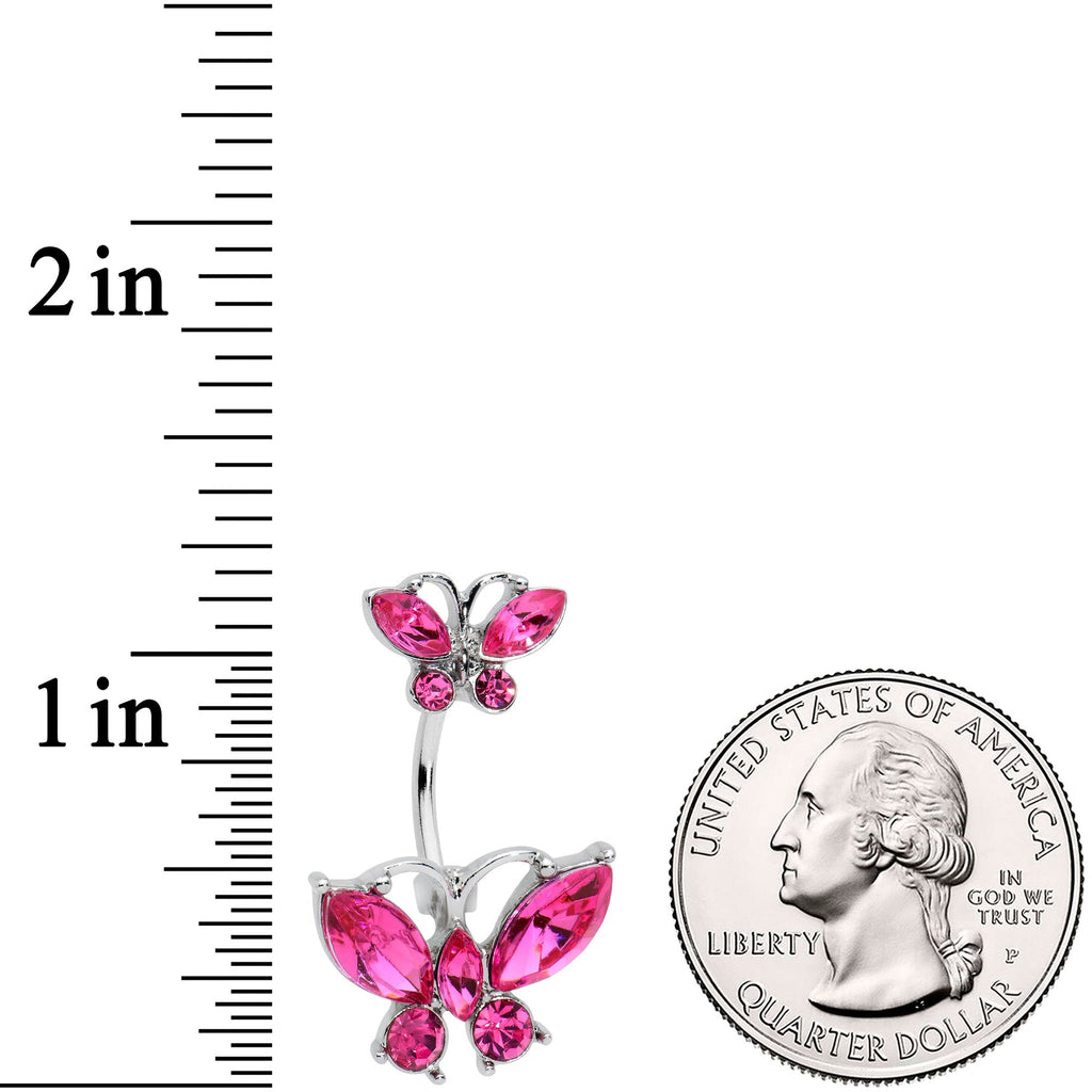 BodyCandy Pink Gem Double Butterfly Double Mount Belly Ring — detail close-up