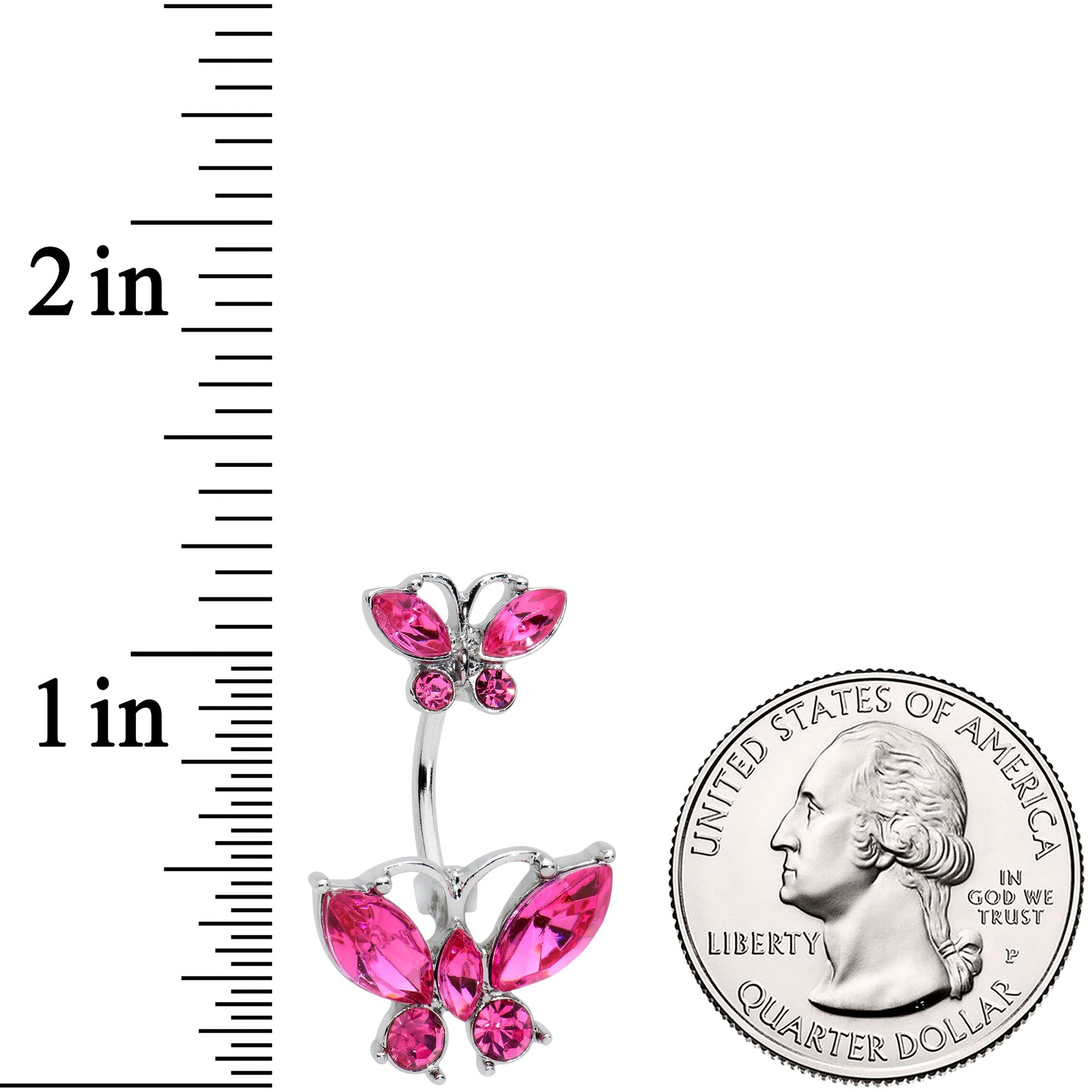BodyCandy Pink Gem Double Butterfly Double Mount Belly Ring — detail close-up