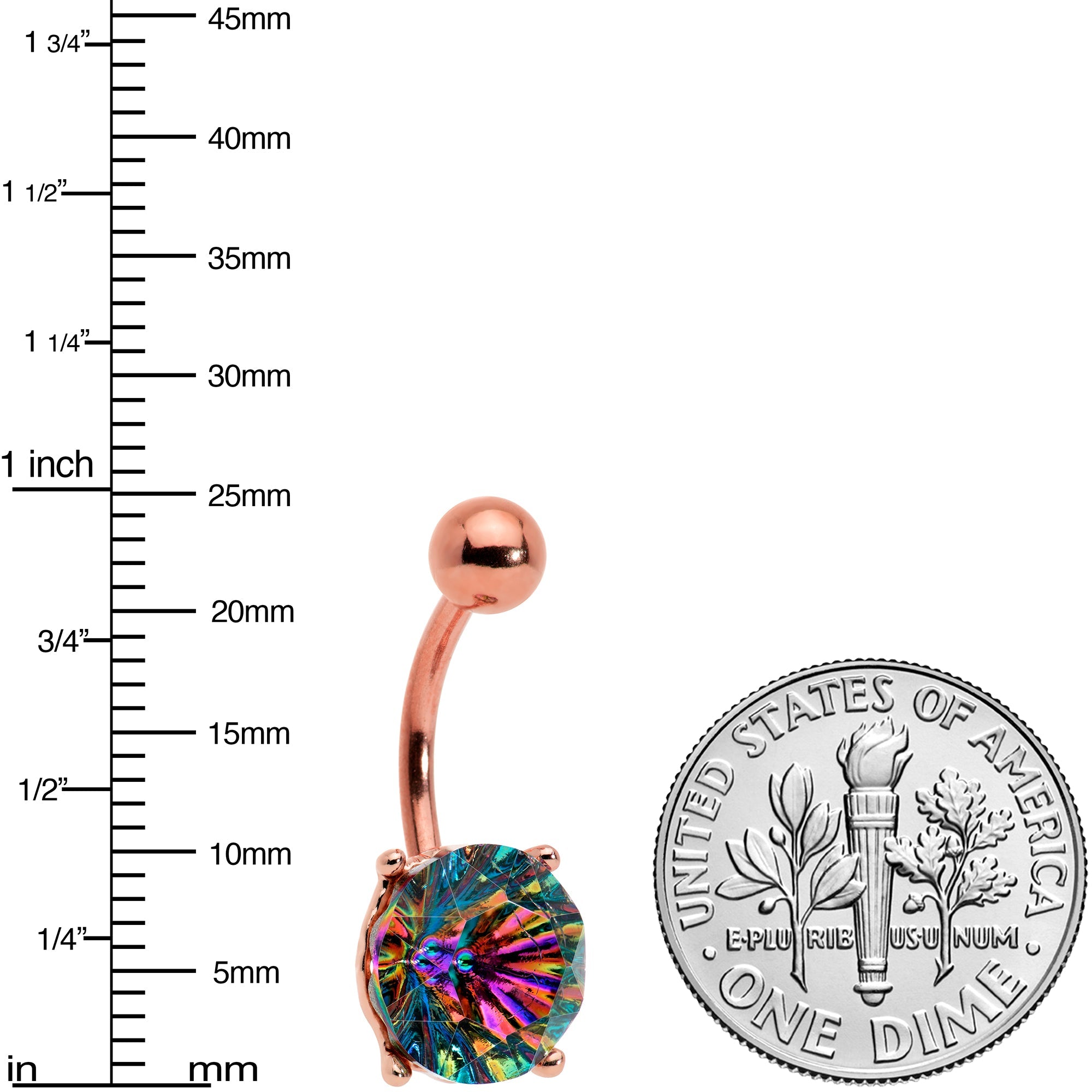 BodyCandy Vitrail Gem Rose Gold Tone Simply Elegant Style Belly Ring — detail close-up