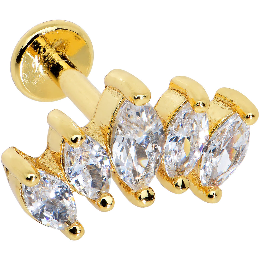 BodyCandy 16G 1/4 Clear CZ Gem Gold Tone Fan Internal Thread Labret Tragus — main product shot