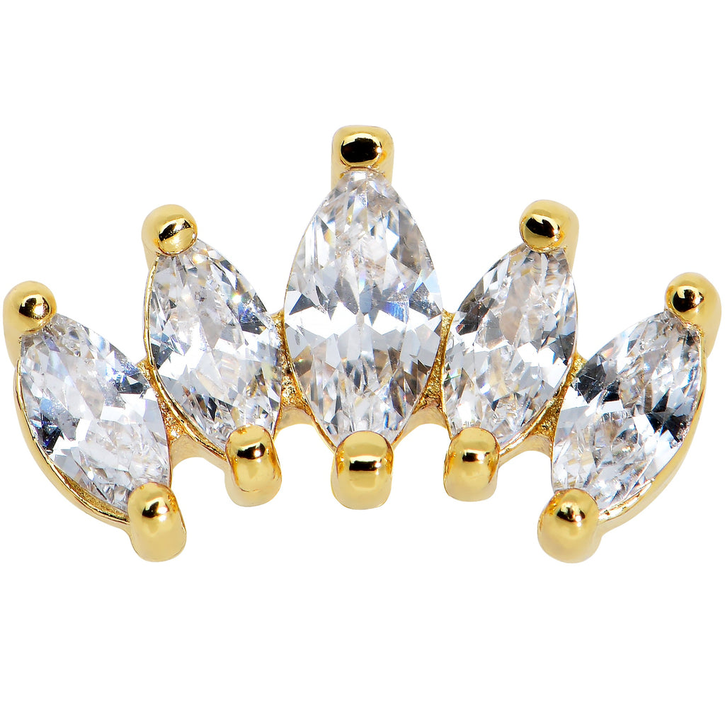 BodyCandy 16G 1/4 Clear CZ Gem Gold Tone Fan Internal Thread Labret Tragus — detail close-up