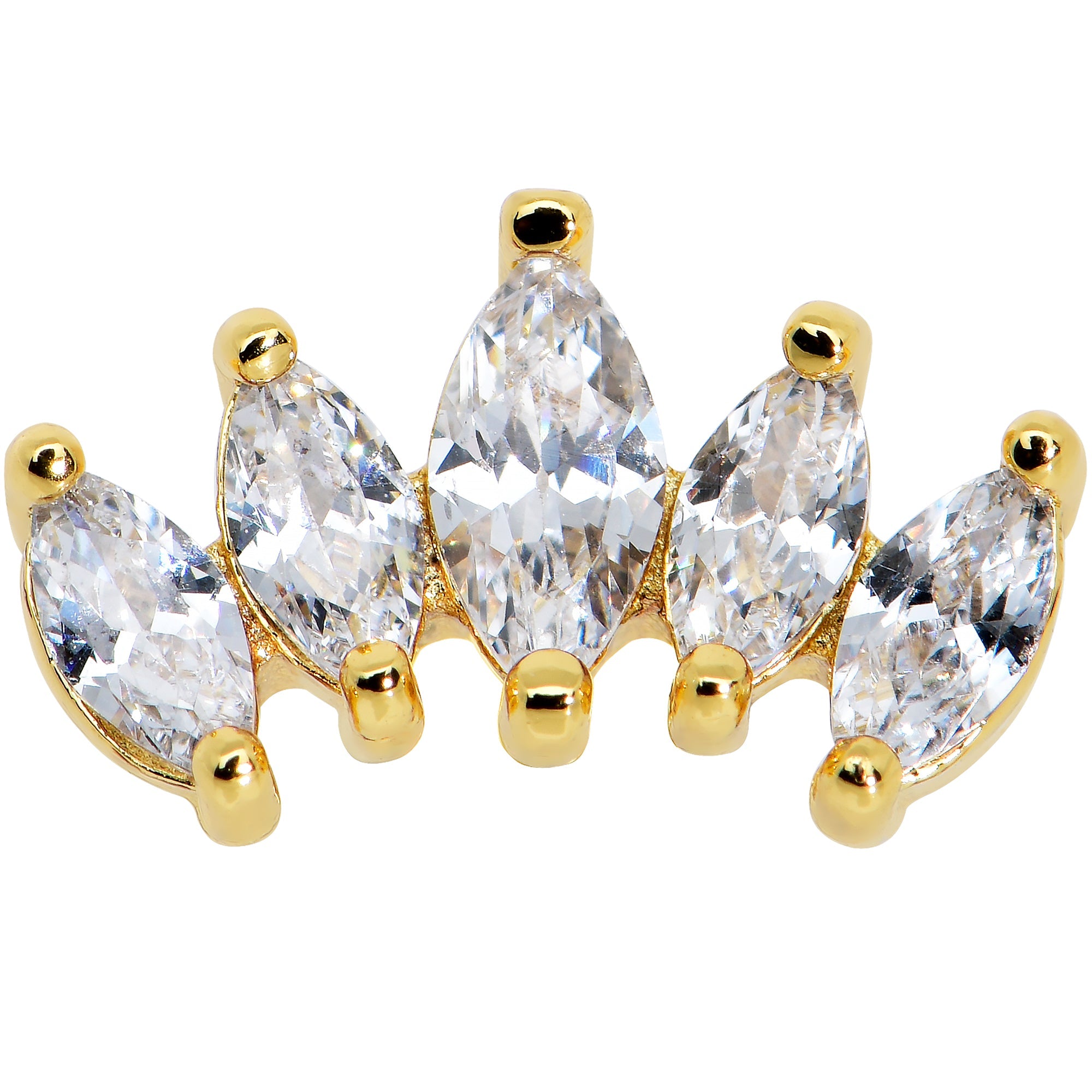 BodyCandy 16G 1/4 Clear CZ Gem Gold Tone Fan Internal Thread Labret Tragus — detail close-up