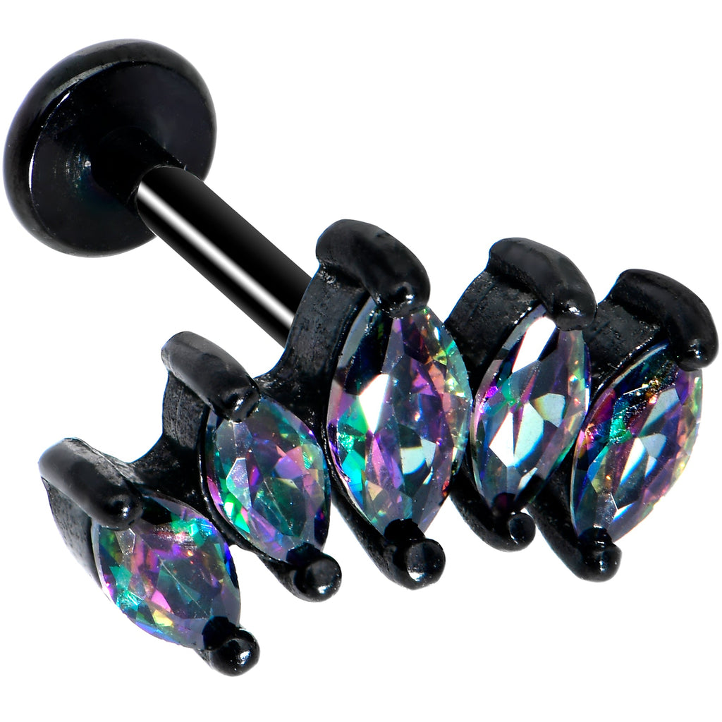 BodyCandy 16G 5/16 Clear CZ Gem Black Fan Internally Threaded Labret Tragus — main product shot