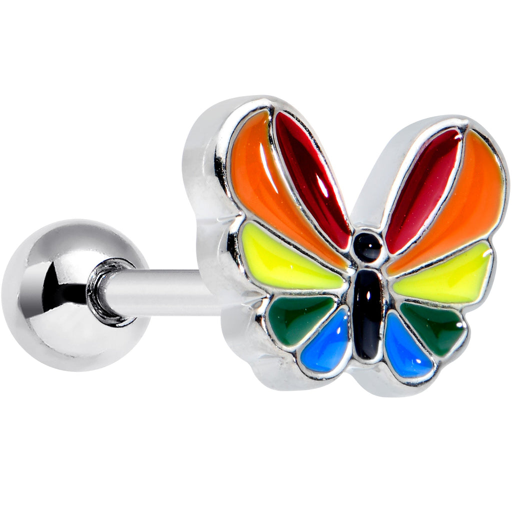 BodyCandy 16G 1/4 Pride Rainbow Stripes Butterfly Cartilage Tragus Earring — main product shot