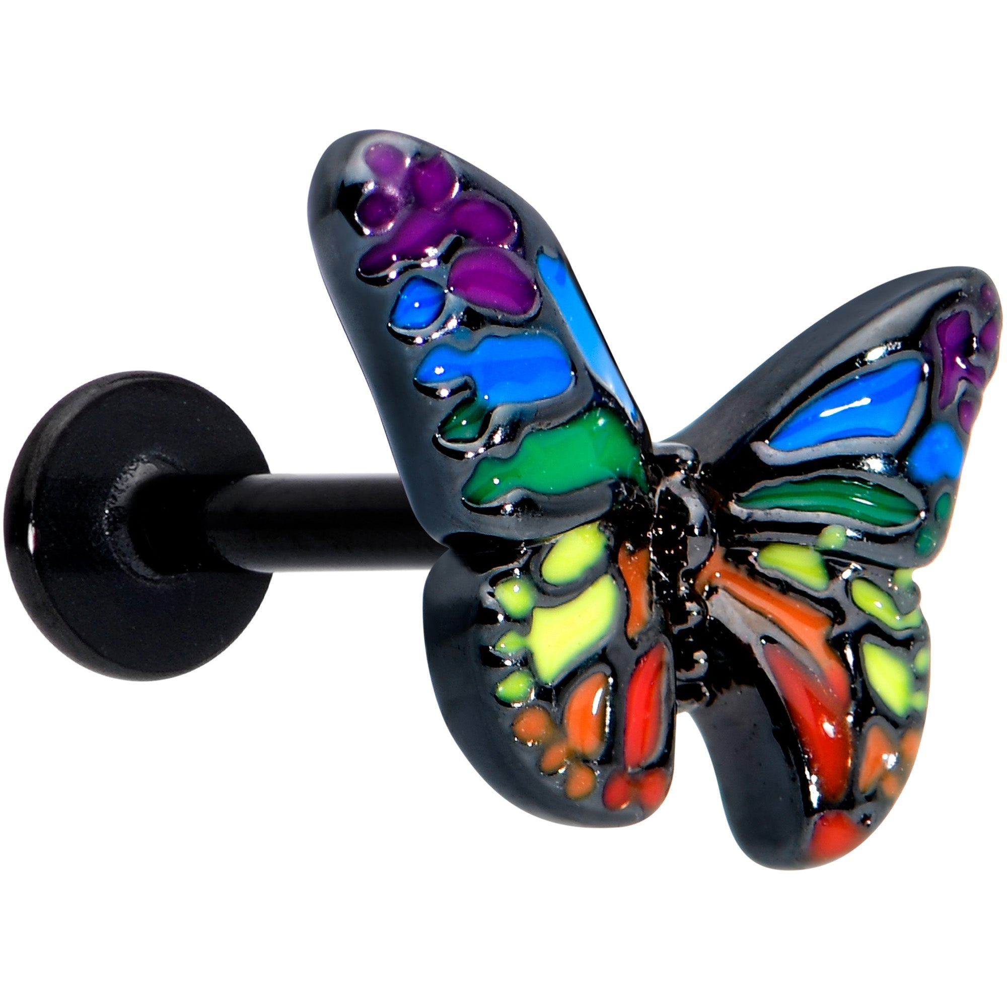 BodyCandy 16G 5/16 Black Rainbow Pride Butterfly Labret Monroe Tragus — main product shot
