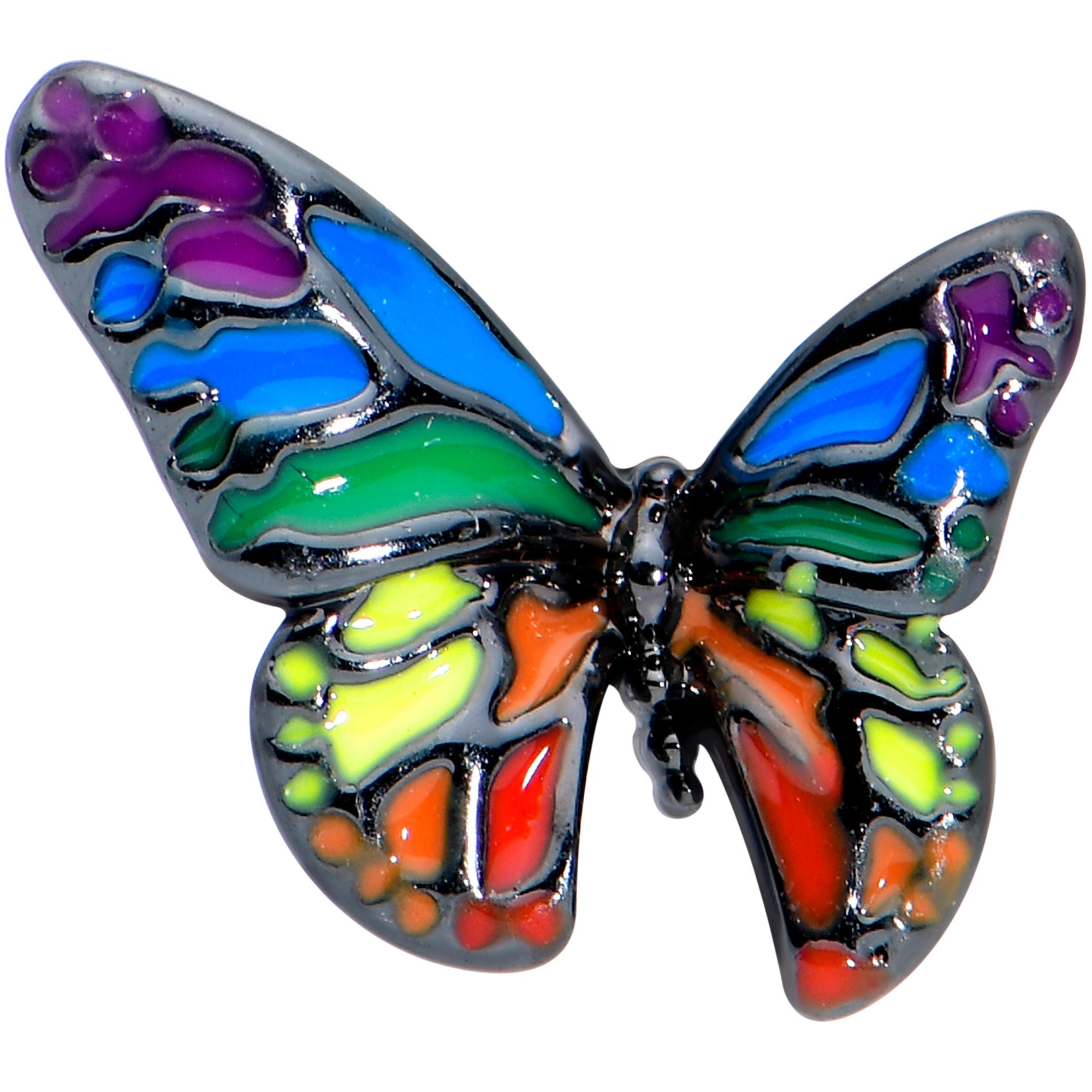 BodyCandy 16G 5/16 Black Rainbow Pride Butterfly Labret Monroe Tragus — detail close-up
