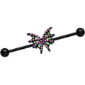 BodyCandy 14G Pink Green Gem Black Bat Wing Industrial Barbell 38mm — main product shot