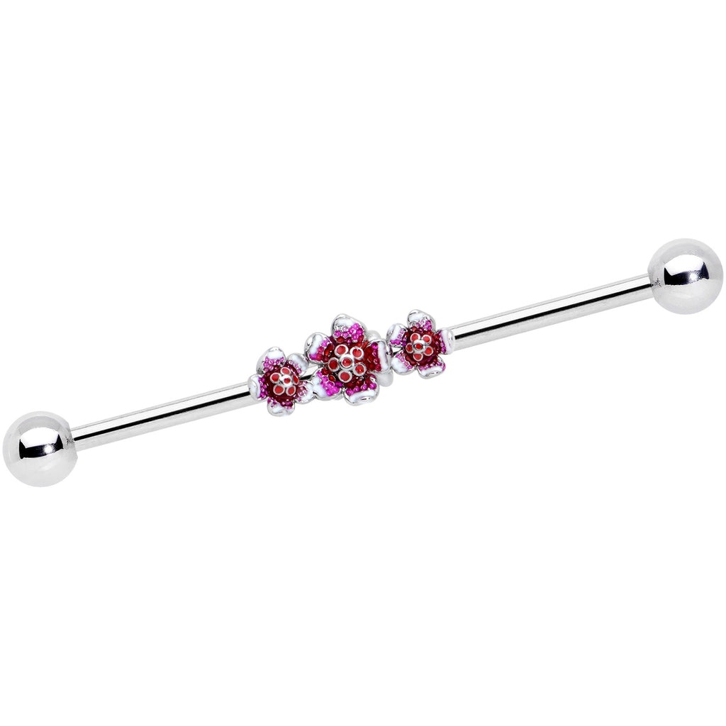 BodyCandy 14G Flower In Flower Purple Red Industrial Barbell 38mm — main product shot