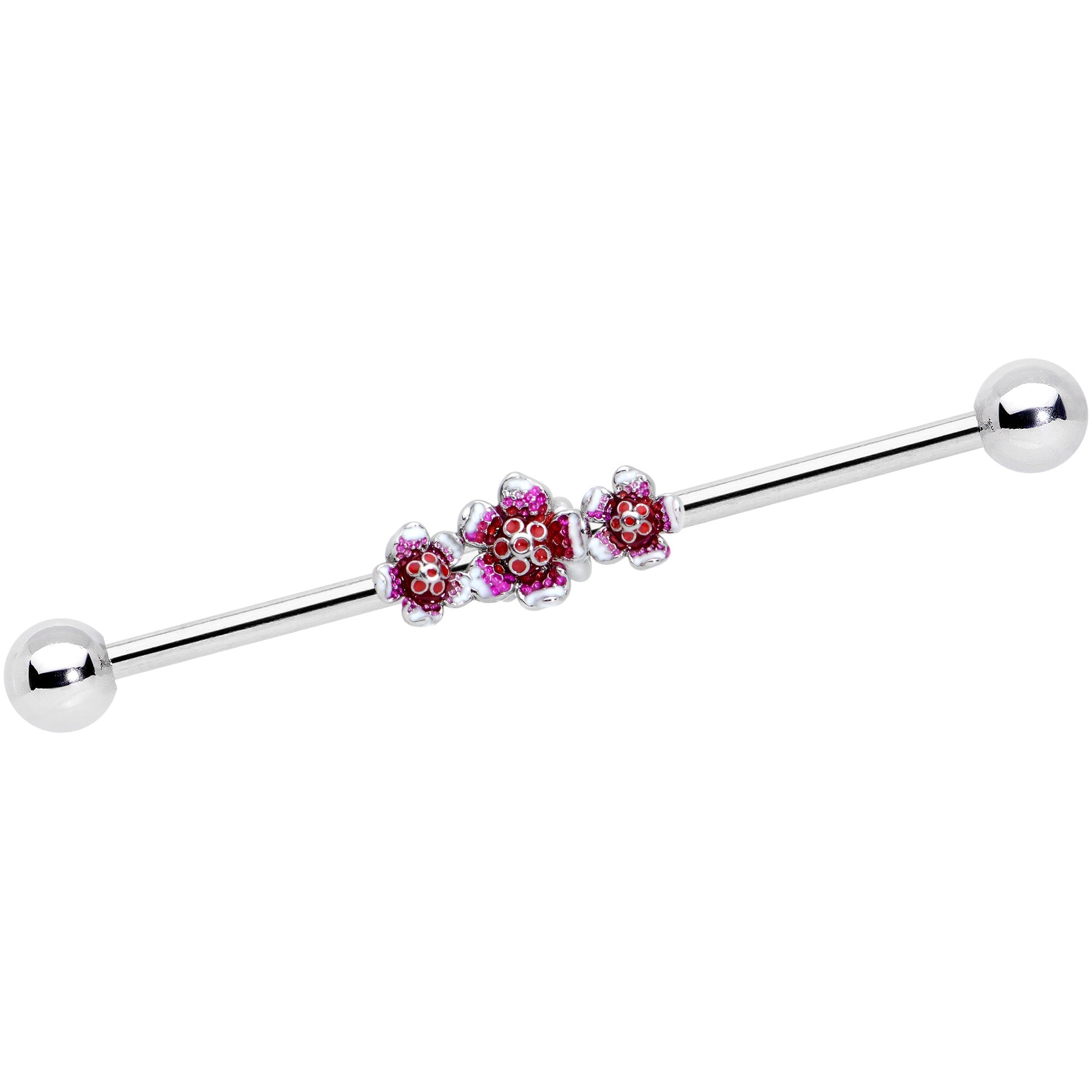 BodyCandy 14G Flower In Flower Purple Red Industrial Barbell 38mm — main product shot