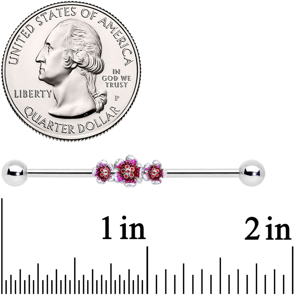 BodyCandy 14G Flower In Flower Purple Red Industrial Barbell 38mm — detail close-up