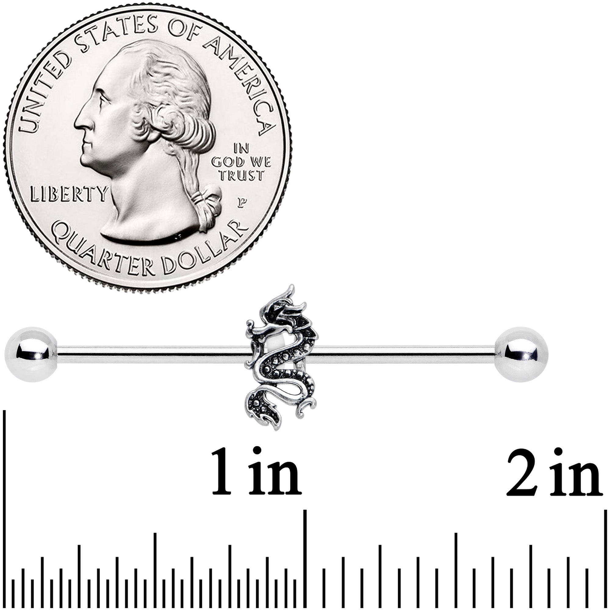 BodyCandy 14G Regal Medieval Dragon Industrial Barbell 38mm — detail close-up