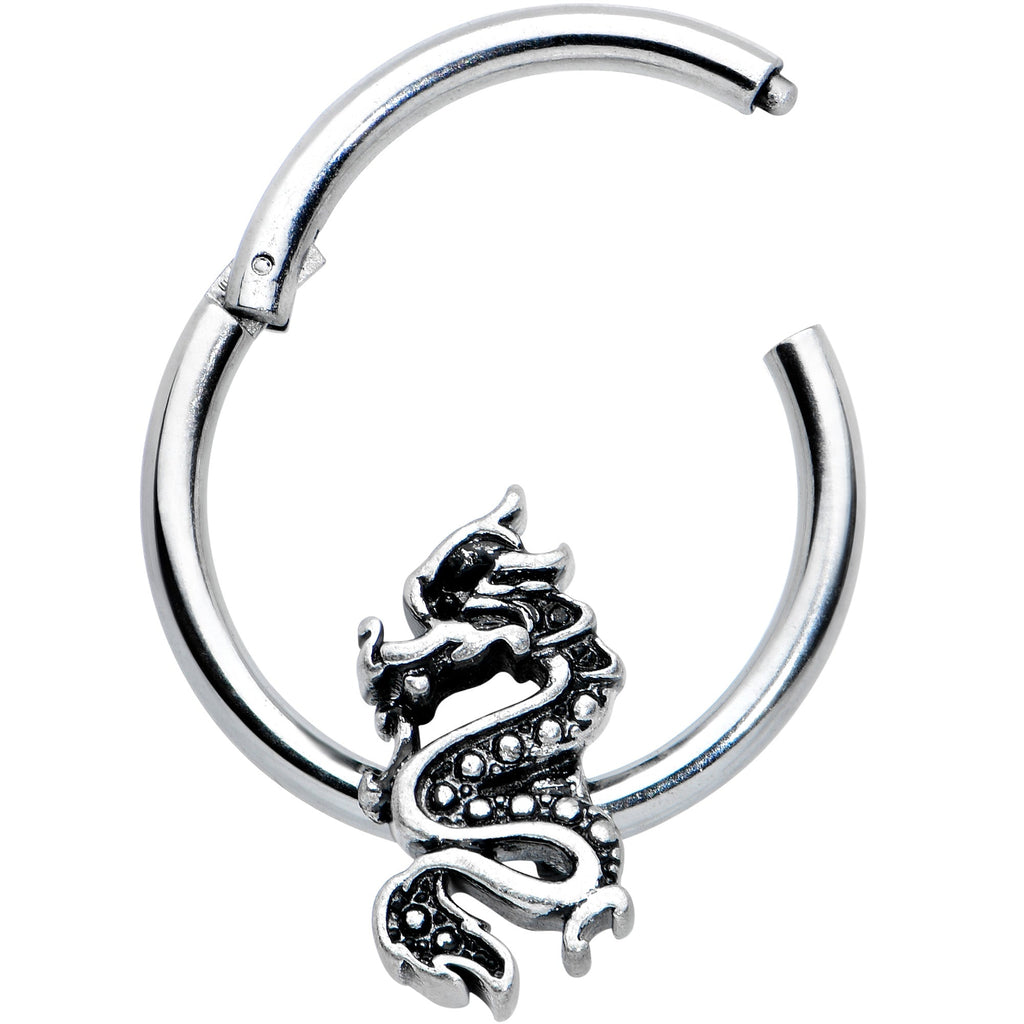 BodyCandy 16G 3/8 Regal Medieval Dragon Hinged Segment Ring — detail close-up